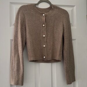 Brown Knit Cardigan with Pearl Buttons